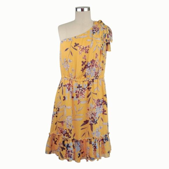 REVOLVE Shoshanna Carmela Silk One Shoulder Ruffle Knee Length Dress Sz 8 Yellow - Picture 3 of 11